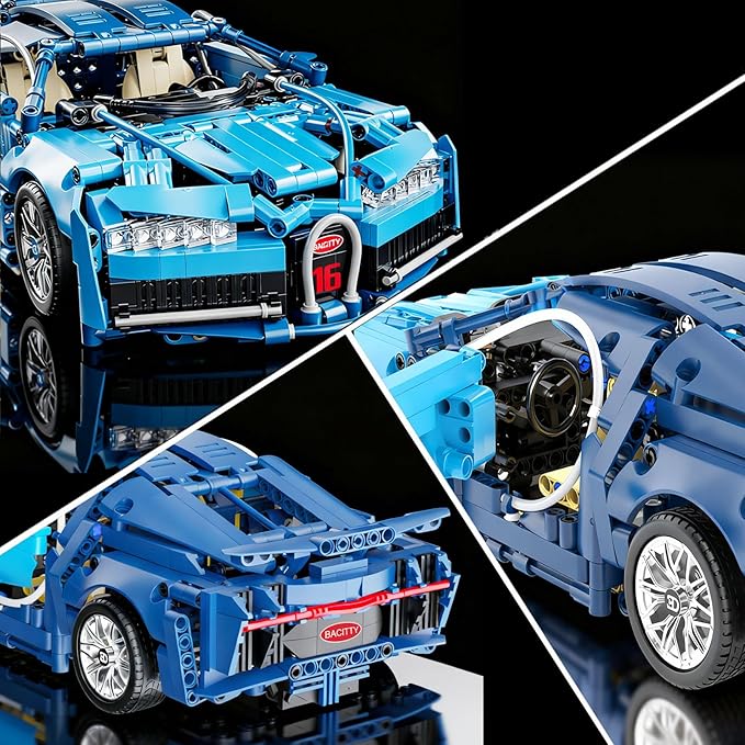 PIKARO Sports Car Building Blocks Set for Boys &amp Adults 1:14 MOC Collectible Toy Blue Race Car Model Kit Birthday Gift for Kids Teens Ages 8-14 (1144pcs)