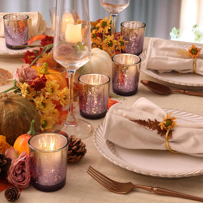 Volens Purple Votive Candle Holders Set of 12, Speckles Mercury Glass Tealight Candle Holder Bulk for Table Wedding Centerpiece, Purple and Gold Party Decorations & Home Decor