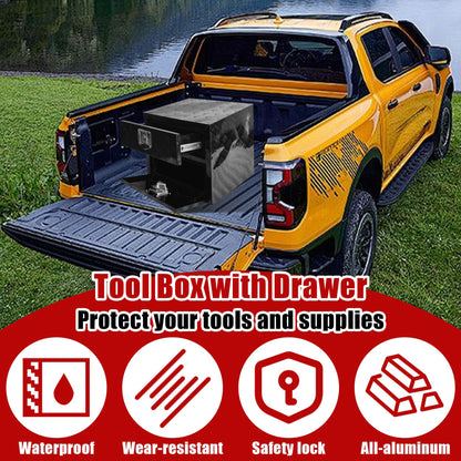 Underbody Truck Tool Box 24"x 18"x 20" Heavy Duty Double-Layer Aluminum Truck Bed Toolbox with Drawer and Lower Door Tools Storage Organizer with Lock and Keys Suitable for Truck Bed Pickup RV Trailer