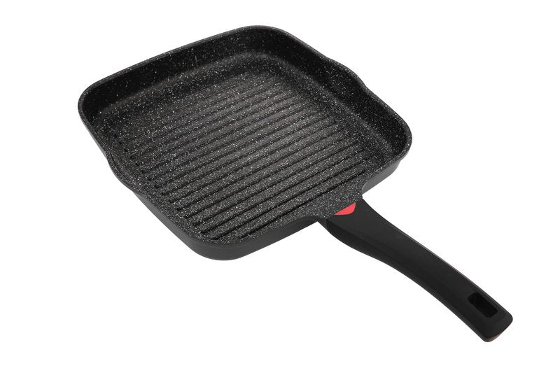 CAINFY 11 Inch Non Stick Grill Pan Granite Coated with Pour Spout - Lightweight 2.66 Quart Grill Pan for Indoor Cooking with Grip Handle - Induction Compatible PFOA Free Stove Top (Black)