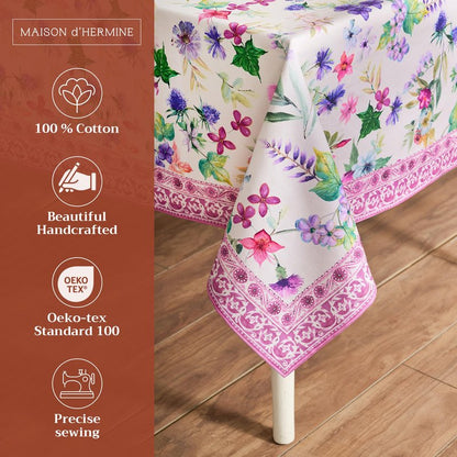 Maison d' Hermine Table Cloth Rectangle Table 100% Cotton 70 x 140 Inches Tablecloth Reusable Decorative for Dining Kitchen Room Farmhouse Home Gifts for Mothers Day Spring Summer - Chardon