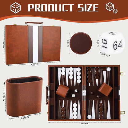 Froggod 15 inch Backgammon Sets for Adults - Classic Board Game for Adults - Portable Travel Backgammon Set for 2 Players - Perfect Adult Board Games for Gifts &amp Family Fun(Brown)