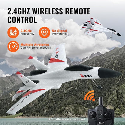 VEVOR RC Plane 2.4GHZ 4 Channel RC Airplane with 6-Axis Gyro Stabilizer&amp2 Batteries Ready to Fly SU-27 Fighter Aircraft Plane Toy for Adults Kids Beginners Boys Birthday/Xmas Child Gift