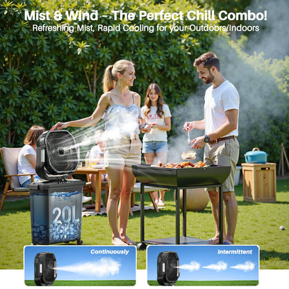 Ausic 12" 20L Portable Misting Fan, 30000mAh Fast Rechargeable Battery Water Cooling Fan, Oscillating Outdoor Fans with Adapter, LED Light, Timer, Caster, for Patios/Camping/Beach Summer Essentials