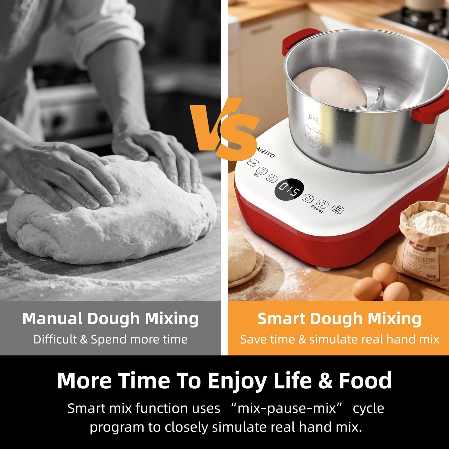 AIZIYO DoughChief, 7.4QT Dough Mixer, Dough Maker with Ferment Function, Bread Maker with 304 Stainless Steel Bowl, Removeable lid, Touch Panel Control, Proofing Box for Pizza & Bread