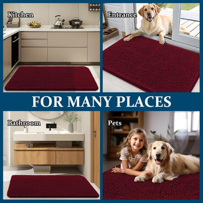 OLANLY Dog Door Mat - Absorbent Non-Slip Washable Doormat for Muddy Paws | 59x35 Inches, Burgundy