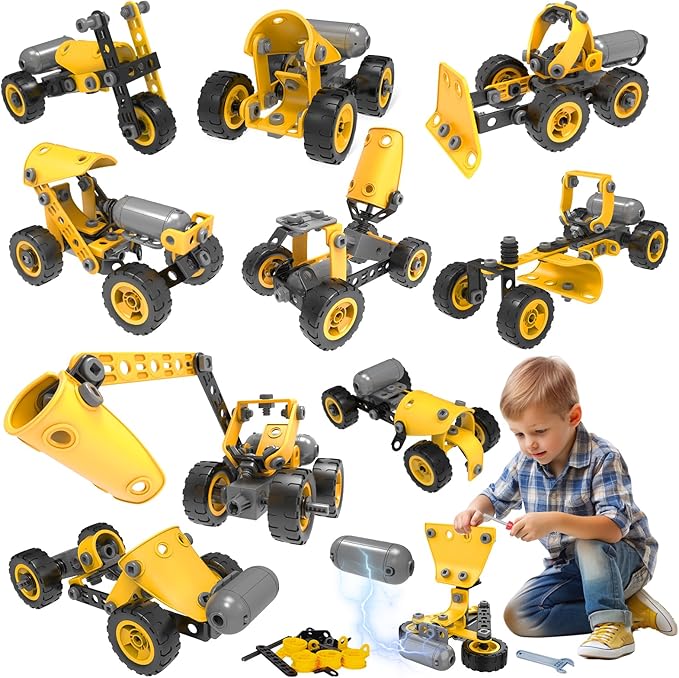 10 in 1 Kids STEM Building Toys Electric Building Blocks Toys Set for 5 6 7 8+ Year Old Boy Educational STEM Learning Construction Excavator Kit for Kids Age 4-8 5-7 6-8 8-10