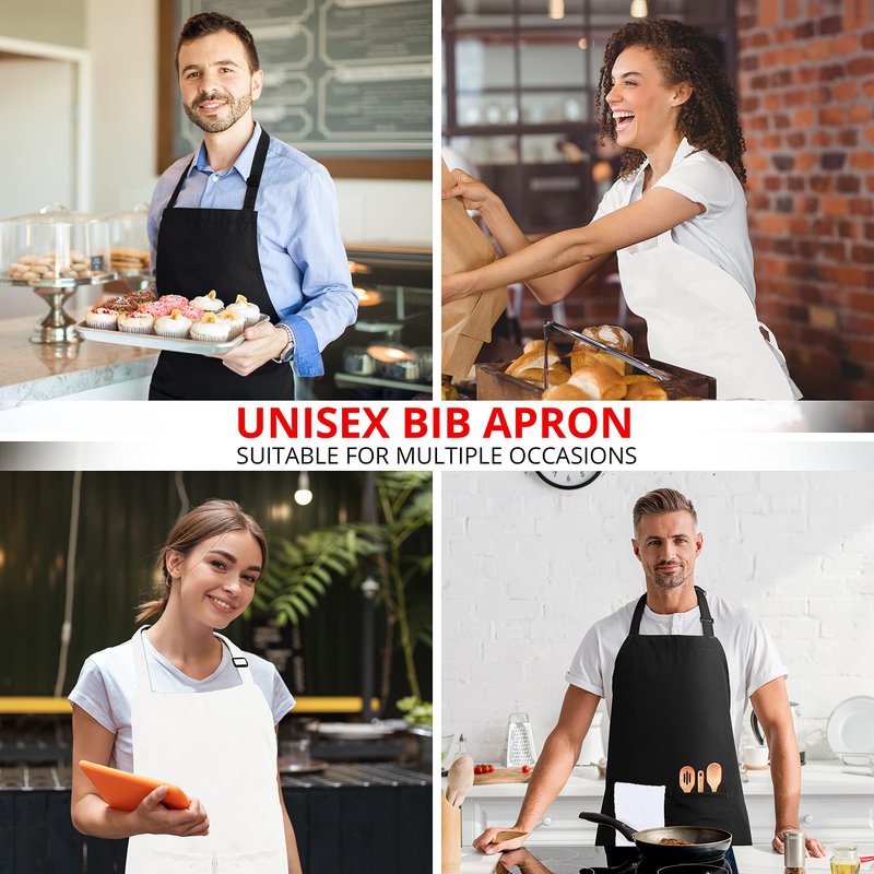 Utopia Kitchen 2 Pack Bib Apron, Adjustable with 2 Pockets, Water and Oil Resistant, Cooking Kitchen Chef Apron for Women Men (2 Pack, Black & White)