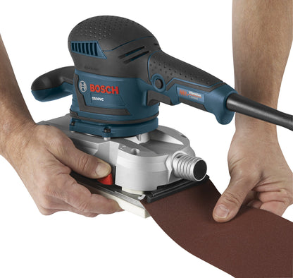 BOSCH OS50VC Electric Orbital Sander - 3.4 Amp 1/2 Inch Finishing Belt Sander Kit with Vibration Control for 4.5 Inch x 9 Inch Sheets, Blue