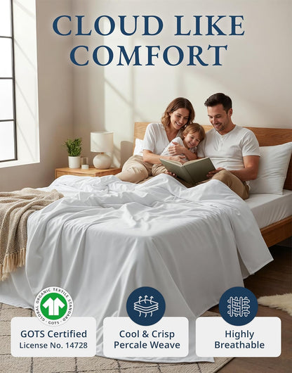 LANE LINEN 100% Organic Cotton Twin XL Sheets Set - Soft, Breathable 3-Piece White Percale Bedding