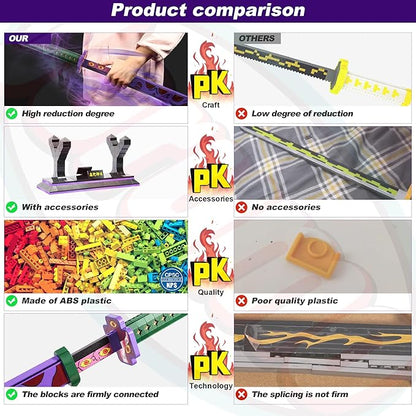 Jorumo Sword Building Set 39in Kokushibo Sword Building Block with Scabbard and Stand Handmade Cosplay Anime Sword Toy Building Set for Collecting and Gifting 789 pcs