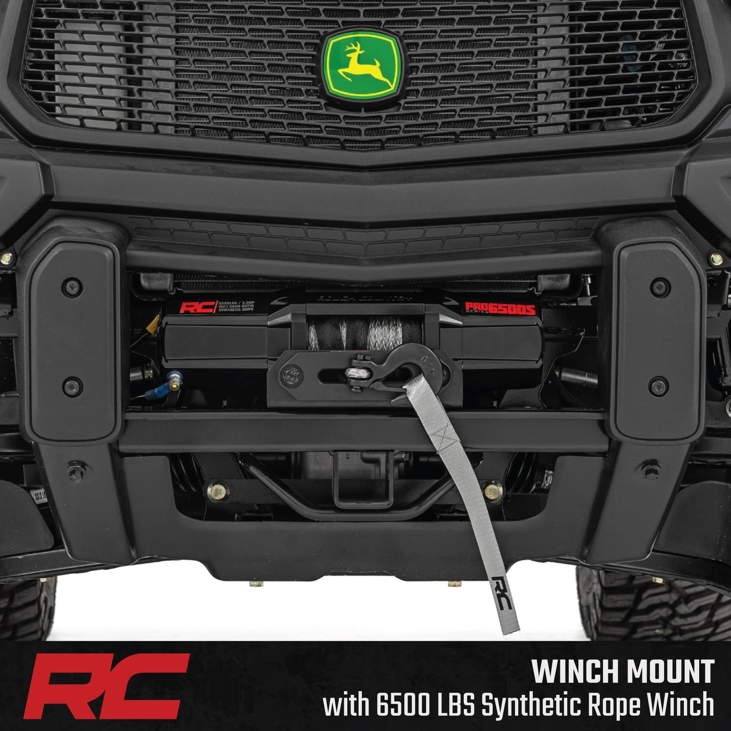 Rough Country 6,500 LB Winch Kit for John Deere Gator XUV 835E - Heavy Duty Mount, Pro Series UTV Winch with 50' Synthetic Rope, Bolt-On Upgrade