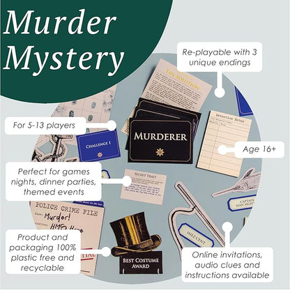 Talking Tables Reusable Murder Mystery Game Death on The Boat Interactive Family Dinner Party Games Night Halloween Christmas Solve The Crime Case Detective Clues Age 16+ 5-12 Players