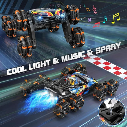 8WD Gesture Sensing RC Stunt Car Toys for Boys Age 8-12 2.4GHz Hand Controlled Remote Control Car with Light &amp Music &amp Spray Cool Christmas Birthday Present Gifts for Kids 6 7 8 9 10 11 12 Y