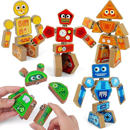 Coogam Snap Together Robot Builders for Toddlers Wooden Take Apart Robot Build Block Playset Fine Motor Skill STEM Educational Montessori Toy Gift for 3 4 5 Years Old Kids