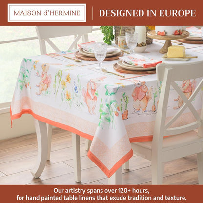 Maison d' Hermine Table Cloth Square Table 100% Cotton 54 x 54 Inches Tablecloth Reusable Decorative for Dining Kitchen Room Farmhouse Home Gifts for Mothers Day Spring Summer - Bunny Party