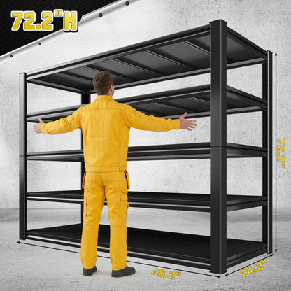 REIBII 48.2" W Garage Shelving, Metal Shelving 3000LBS, Storage Shelves Adjustable Metal Shelf, Industrial 5 Tier Shelves for Basement Pantry Warehouse Supermarket, 72.2" H x 24.2" D x 48.2" W