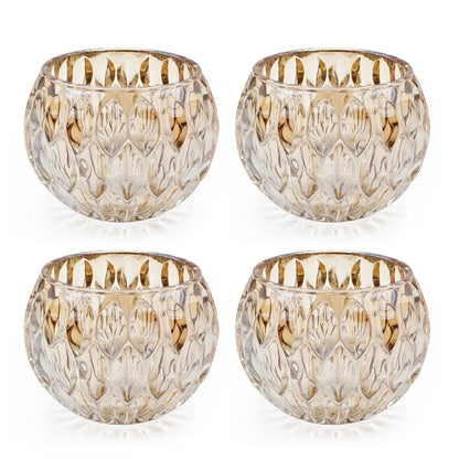 Shiny Amber Oval Cutout Glass Candleholder, 4 Pack