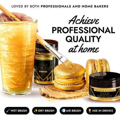 MONÉGASQUE Gold Edible Glitter for Drinks 15g – Edible Glitter for Cakes & Cocktails - Gold Luster Dust for Cocktail, Mothers Day Cake Toppers, Food Decorations Sprinkles Spray - Drink Shimmer Powder
