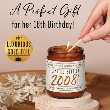 18th Birthday Gifts for Girls - 'Limited Edition 2008' Soy Candle, w/Sparkling Berries & Fruit I 18 Gifts for Women I 18th Birthday Gift for Her Ideas I 9oz Reusable Jar, 50Hr Burn, Made in USA