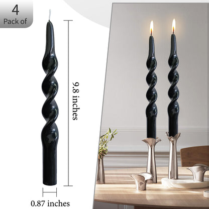 Halloween Taper Candle Black Candles - 4 PCS Spiral Candles Unscented Twisted Candlesticks 10 inch for Christmas Dinner Wedding Home Decor, Relaxation & All Occasions