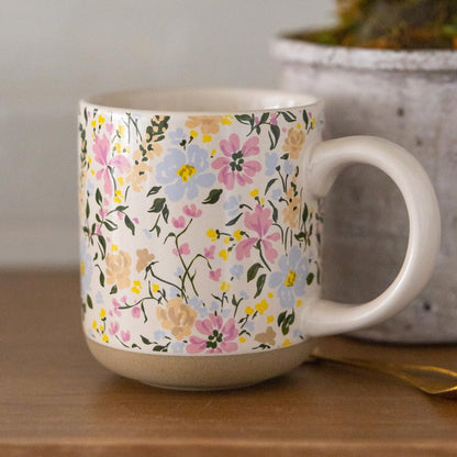 Sweet Water Decor Floral Stoneware Coffee Mugs - 14oz Cute Coffee Cups for Hot & Cold Drinks - Dishwasher & Microwave Safe - Spring Home Decor and Gift - Ideal Tea & Espresso Mugs