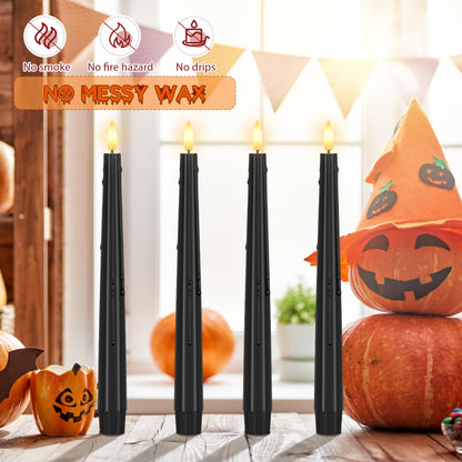 SHENSY 3 Pack Halloween Black Flameless Taper Candles –Drip Real Wax Battery Operated LED Candlesticks with 3D Flickering Flame, Remote & Timer – Haunted Decor for Spooky Tables & Windows