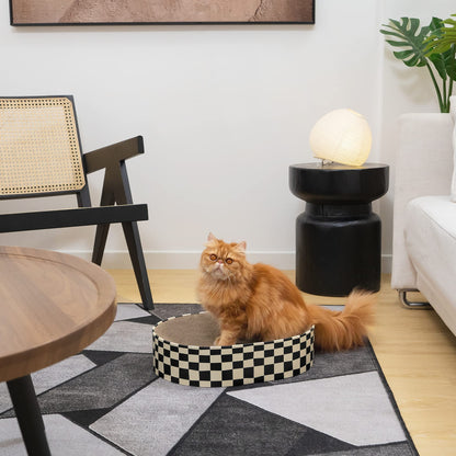 Conlun Cat Scratcher Cardboard,2 in 1 Oval Cat Scratch Pad Bowl for Indoor Kitty Grinding Claw,Round Kittens Scratching Board Corrugated Lounge Pet Beds&Furniture Protector for Couch&Carpets&Sofas