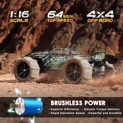 HAIBOXING 16890SA 1/16 Scale 4WD Brushless RC Truck Max 40 MPH Fast RC Cars All Terrains RC Car with Independent ESC 4X4 Off-Road Semi-Truck for Boys and Adults 3S Battery Applicable (not Included)