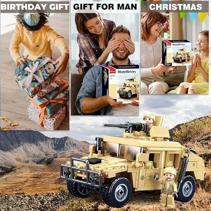 Off-Road Military Vehicle Set Inspired by WW2 Army Toys Model Kit with 2 Action Soldier Minifigures Gifts for Boys and Girls Aged 6-12 Compatible with Lego Set 265 PCS