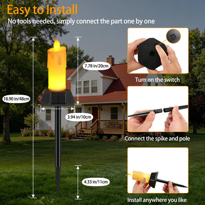 Weddinay Solar Flameless Candles Outdoor Waterproof, Patented Dual-LED Flickering Flame 7" Dripping Wax Pillar with Detachable Stake, 3-Sided Solar Base for Patio, Cemetery (2 Pack)