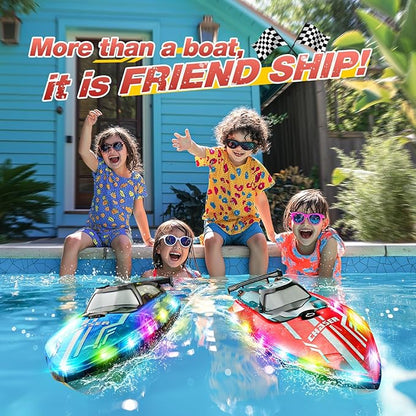 RC Boat for Kids with LED Lights 2.4Ghz Remote Control Racing Boats for 8-12Toy Water Boat for Pools &amp Lakes with WaterproofRechargeable Battery for Boys Girls RED