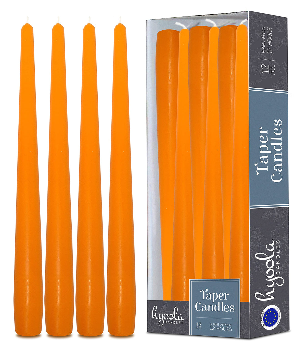 Hyoola Tall Taper Candles - 14 Inch Orange Unscented Dripless Taper Candles - 12 Hour Burn Time - 12 Pack