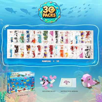 30 Pack Animals Easter Party Favors For Kids 824PCS Marine Animal Building Block Sets for Easter Basket Fillers Goodie Bags Stuffer Classroom Prizes Stocking Stuffers Birthday Gifts for Boys Girls 6+