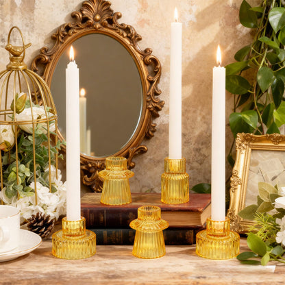 WELLIFE 3 Pcs Amber Glass Candle Holder, Taper Candle Holder, Amber Glass Candlestick Holder for Party, Wedding Decorations, Table Centerpieces and Thanksgiving