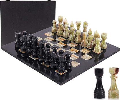 Marble Chess Set for Adults 15 Handmade Black &amp Green Onyx Board Game with 32 Chess Pieces 2 Extra Queens &amp Storage Box Luxury Travel Game – Elegant Home Décor