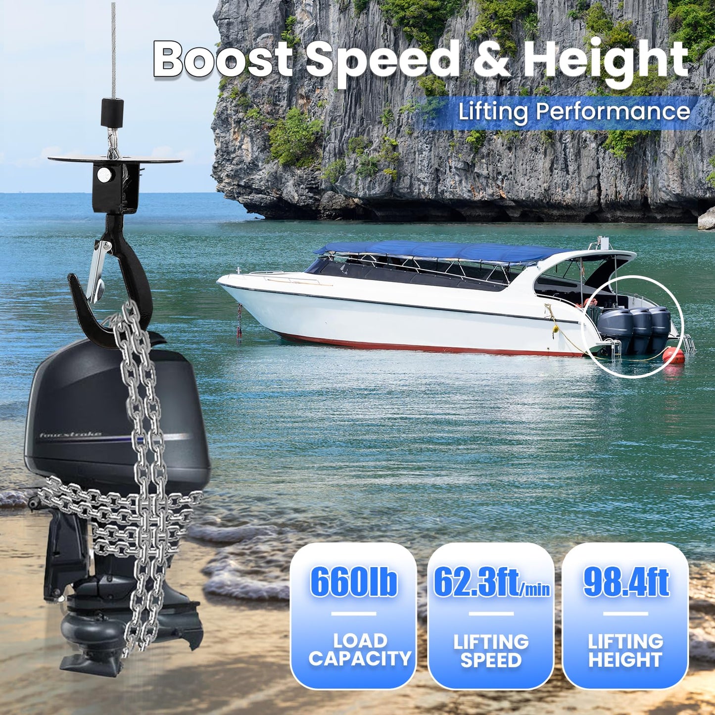 NEWTRY 660lb Electric Hoist RapidRise PRO, 62ft/min Fast Electric Winch with Pendant & Wireless Control, 98ft Lifting Height, 1600W Lift Hoist for Garage, DIY, Workshop, Home 110V