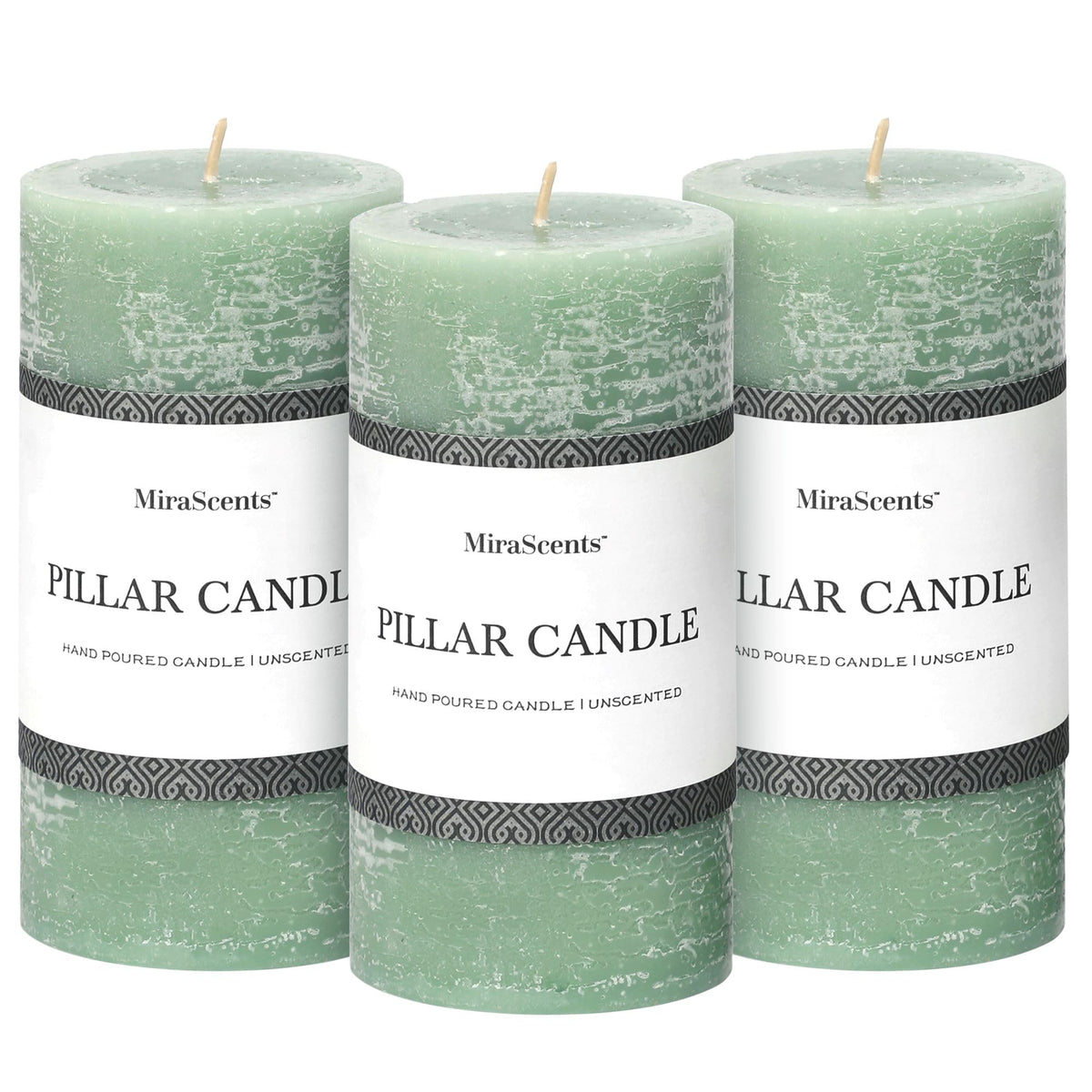 3x6 Inch Sage Green Pillar Candles Set of 3 - Unscented Spring, Long Clean Burning, Large Smokeless Dripless for Home Decor, Dinner Table, Bathroom, Rustic Decor