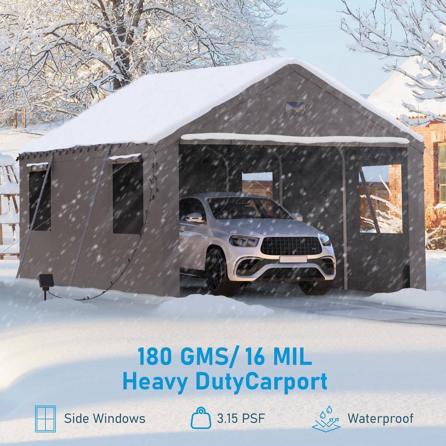 Benass 12x20 FT Heavy Duty Carport Canopy, Drive-Through Portable Garage with Roll-up Doors, Screened Windows, Removable Sidewalls, All-Weather Waterproof Shelter for SUV, Boat & Outdoor Storage