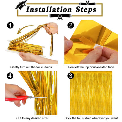 4 Pack 2026 Graduation Party Decorations, 3.28 x 7.05 Feet Gold Grad Curtains, Metallic Gold Backdrop Curtain Class of 2026 Backdrop Party Streamer, Congrad Backdrop Grad Decor 2026