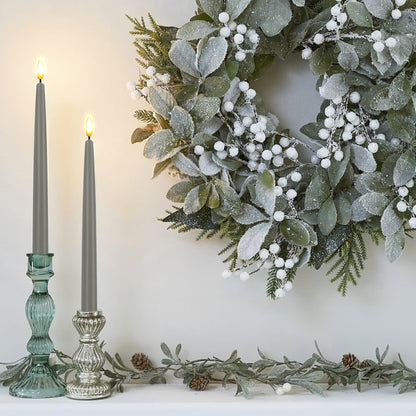 CVHOMEDECO. Flameless Taper Candles with 10-Key Remote, Battery Operated Led Flickering 3D Wick Window Candles Real Wax Finished Home Christmas Party Decor 0.78 x 11 Inch, Pack of 2, Grey