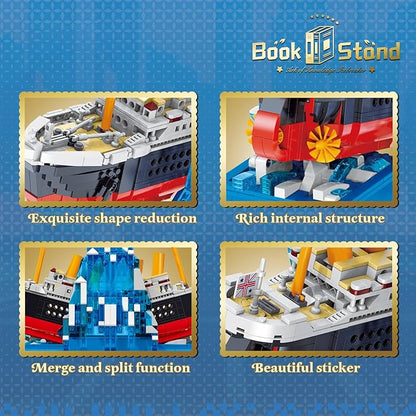 Titanic Building Set Ship Book Nook Kit 2 in 1 Compatible with Regular Size Bricks Cruise Boat Model with Glacier Bookends Construction Kit Toy Gift Home Decor for Adult 14+ 1202 pcs