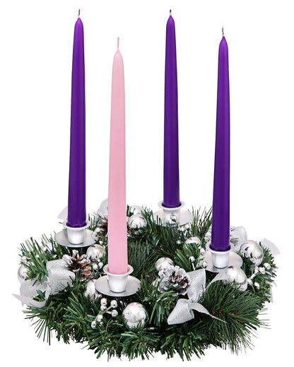 Advent Candle Set. Made in The USA Self Fitting End. Premium Hand Dipped Candles, Dripless, 4 Pack - 3 Purple, 1 Pink