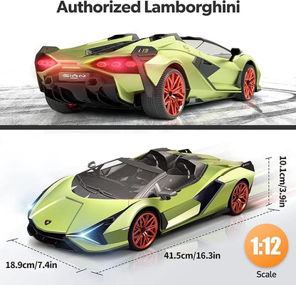 MIEBELY Lamborghini Remote Control Car 1:12 Scale Lambo Rc Cars 7.4V 900mAh Officially Licensed 12Km/h Fast Toy Car with Led Light 2.4Ghz Model Car for Adults Boys Girls Birthday Ideas Gift - Green