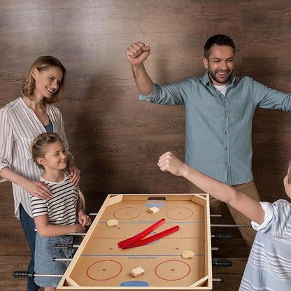 Wooden Tabletop Hockey Game Includes 1 Wooden Game Board 2 Hockey Sticks and 2 Pucks Indoor and Outdoor Sports Board Games for Kids Children Adults Family