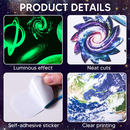 Glow in The Dark Stars and Planets for Ceiling, Glow Solar System Wall Stickers, Space Wall Decals for Kids Boys Room (Green)