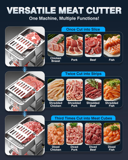WantJoin Commercial Meat Cutter Machine - Electric Meat Cutting Machine, Meat Shredding Machine 3mm Blade Commercial Meat Slicer Stainless Steel for Kitchen Restaurant 1100LB/H 800W