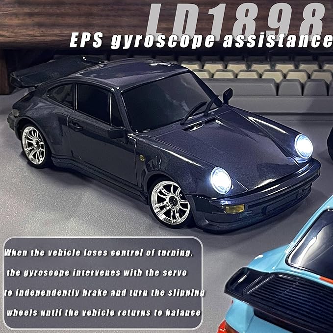 LDRC 1898 1:18 RC Drift Car 911 2.4GHz RWD with Gyroscope on-Road Alloy Body Shell Racing Cars Radio Control (Purple)