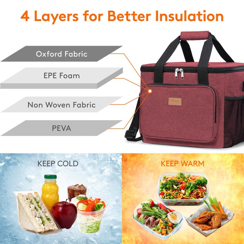 Lifewit Large Lunch Bag, Insulated Lunch Box, Soft Cooler Cooling Tote for Adult Men Women, Burgundy 40-Can (24L)