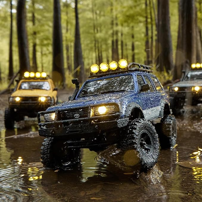 FMS 1/18 FCX18 RC Crawler Land Cruiser LC80 Toyota Officially Licensed 4WD RTR RC Rock Truck with 2.4Ghz Transmission Portal Axles LED Lights for Adults Hobby Gifts (Yellow)